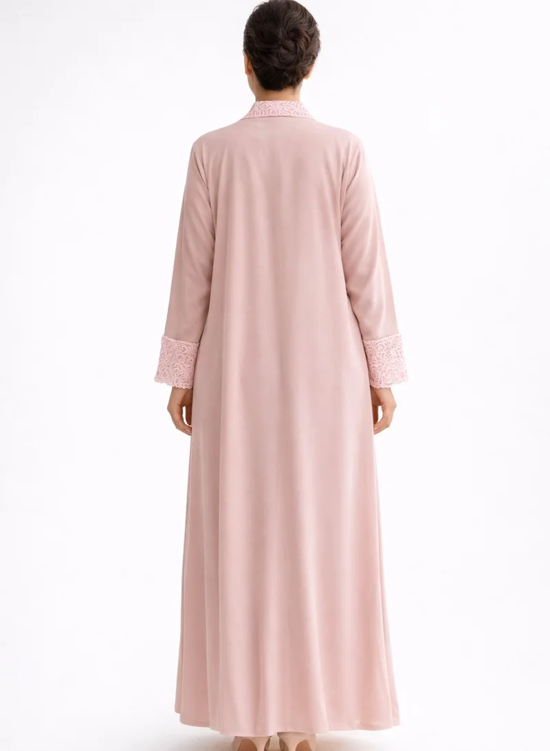 MSquare Fashion  Lite Pink Lace Abaya with Matching Headscarf for Women | Best Price UAE